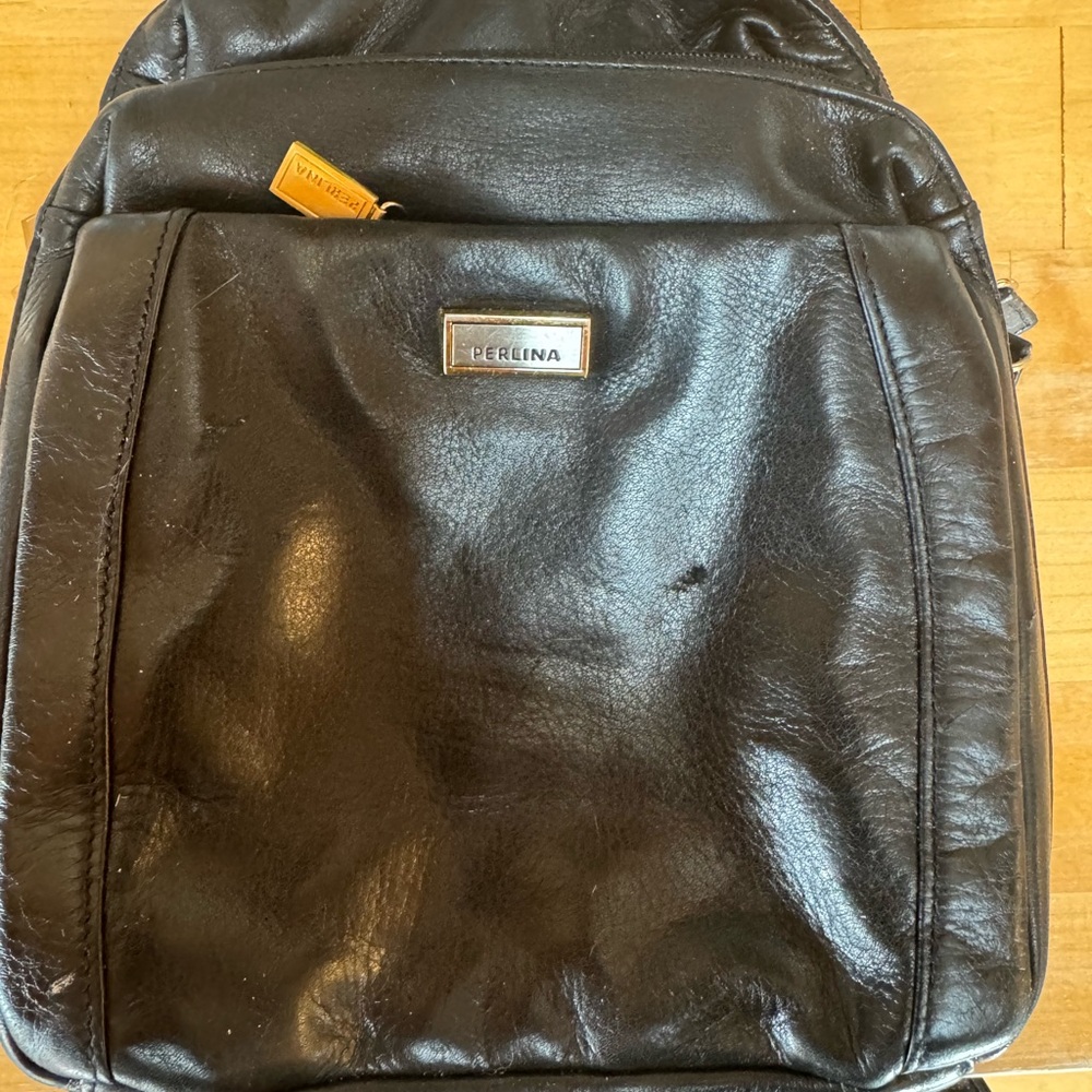 Perlina Black Leather Women's Small Backpack